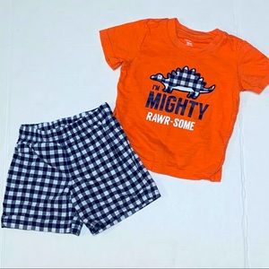 4/$20 Carters Dinosaur Plaid Orange/Black Set 18m